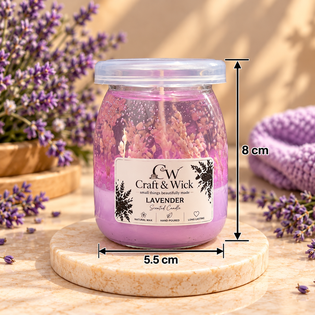 Lavender Scented Gel Candle in Glass Jar | Handmade Floral Candle – Craft & Wick