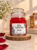 Rose scented candle in glass jar with Craft & Wick label, front view